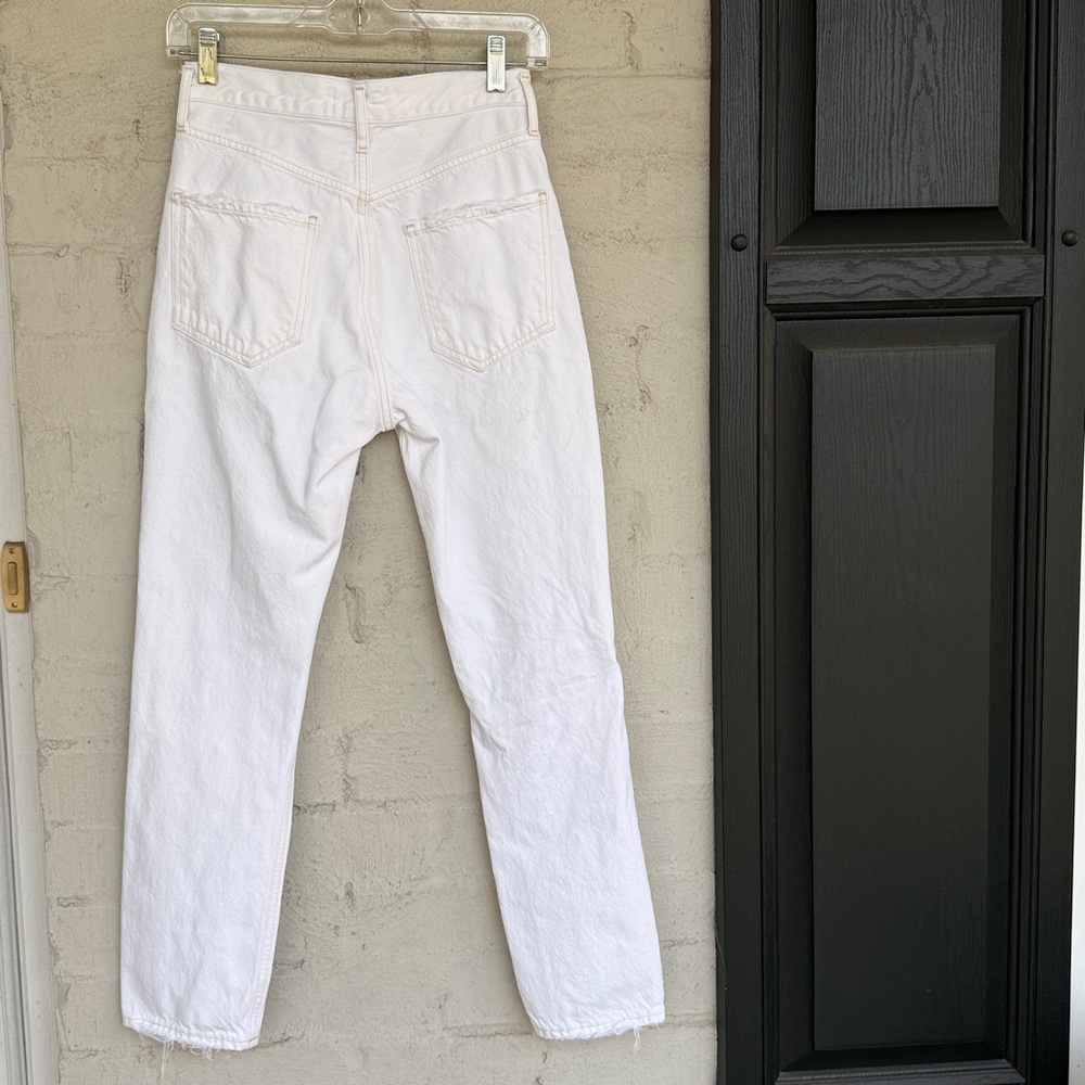 AGOLDE Riley White High Rise Distressed Button Fly Straight Crop Jeans Waist 24 - Picture 9 of 14